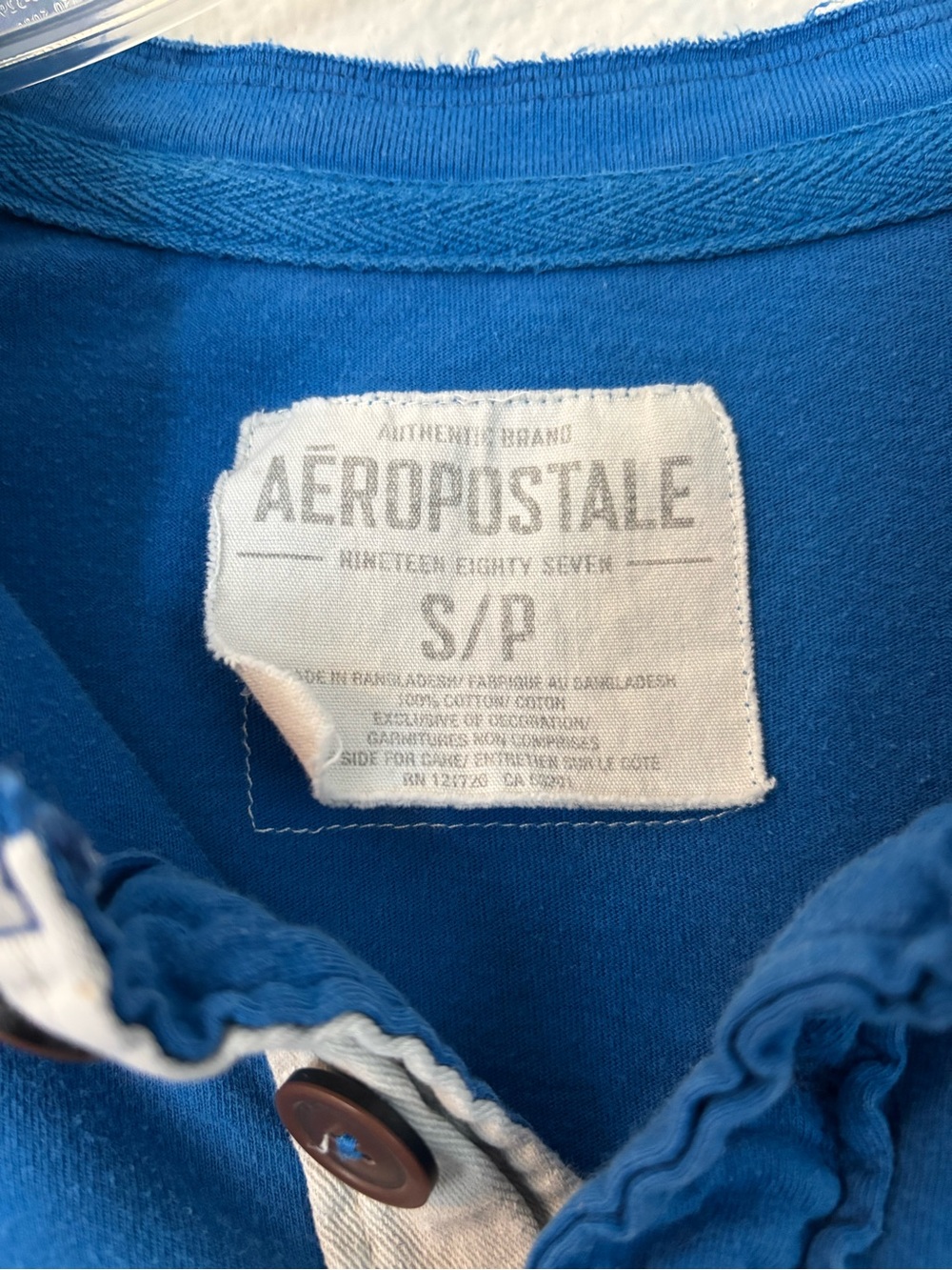 Aeropostale Blue Henley Shirt with White Vertical Logo - Picture 2 of 5